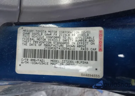 2001 Toyota Celica Gt z USA, uszkodzony, nr VIN JTDDR32T410094210